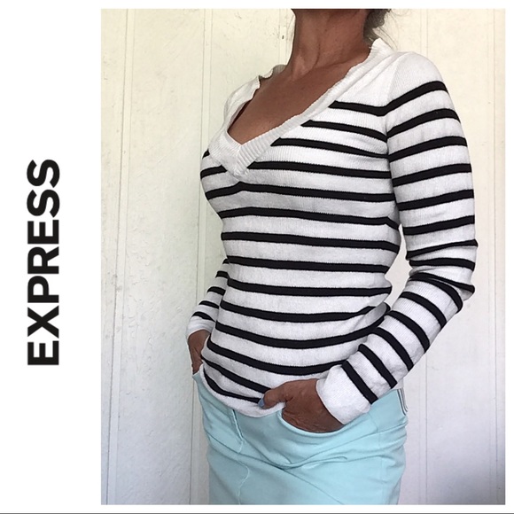 EXPRESS STRIPED V NECK COTTON SWEATER SMALL - Picture 2 of 8